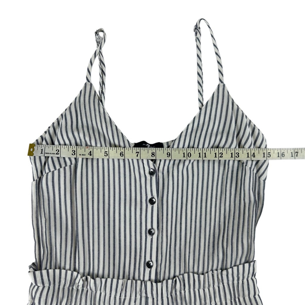 7 For All Mankind White Navy Pinstriped Paperbag Jumpsuit Women’s Sz Small - Picture 9 of 12